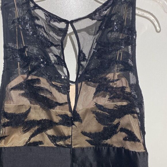 Kay Unger Women's Black Sequined Sheer Satin Sleeveless Sheath Dress Size 6 - Picture 4 of 7